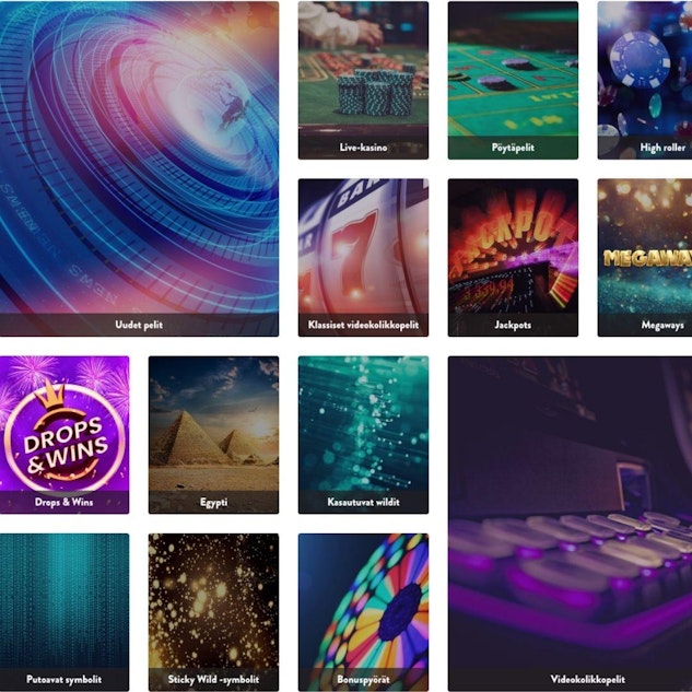 Dunder pelivalikoima on jaettu kymmeniin kategorioihin