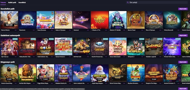 Pelivalikoiman esittely Galaksinon Suomen kasinolla