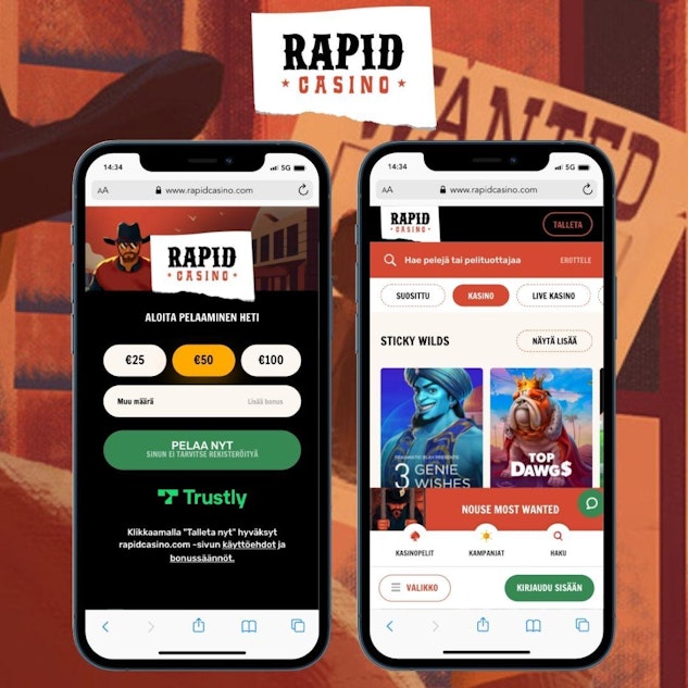 Rapid casino mobiilikasino käytössä mobiilissa