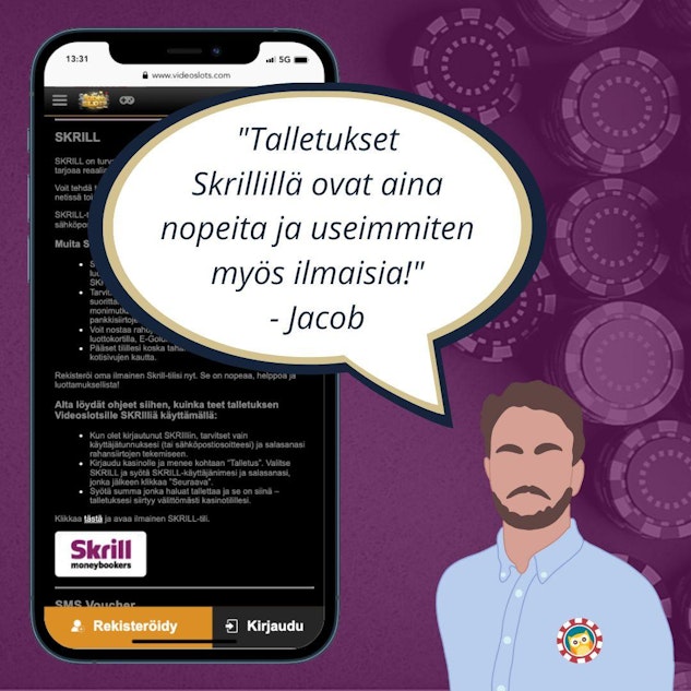 Skrill talletukset kasinolle mobiilissa