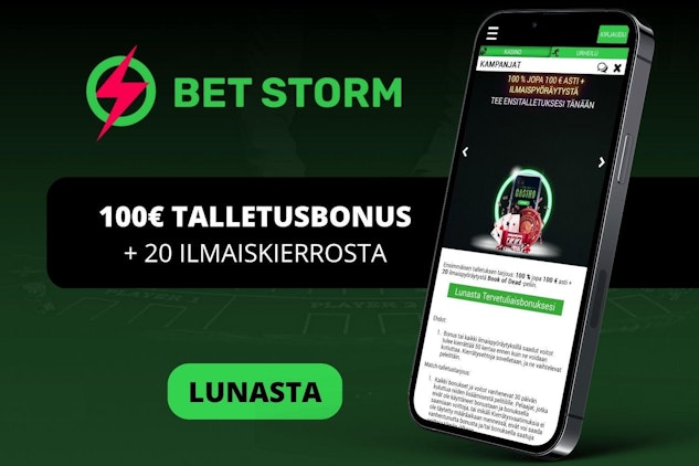 Betstorm bonus kasinolle ja lunastuspainike mobiilissa