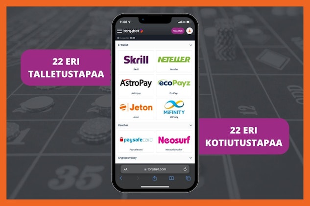 Lista tonybet casinon talletus ja kotiutustavoista Suomessa