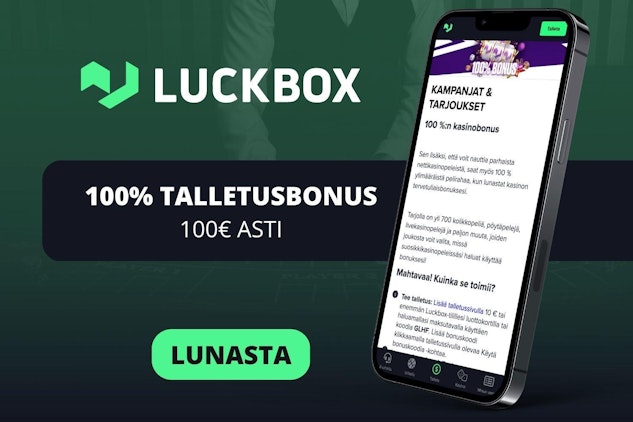 Luckbox kasinon bonus mobiililaitteella ja lunastuspainike